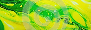 Abstract Art With Flowing Yellow And Green Paint Patterns. Fluid Art Background