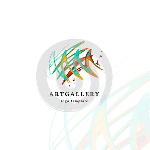 Abstract art gallery vector modern logo. Unusual isolated paint picture logotype. Bright colorful creative sketch