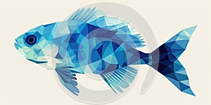 Abstract artwork of geometric fish image in blue tones. Digital artwork. AIG49.
