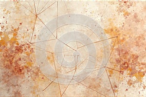 Abstract art with geometric lines and orange splashes on textured background photo