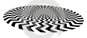 Abstract art geometric optical illusion with arrows. White and black psychedelic circle with perspective