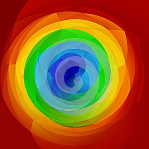 Abstract art geometric swirl full spectrum rainbow colored - hot red background