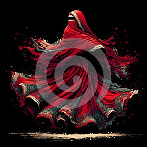 Abstract art with a girl dancing and wearing a red burka