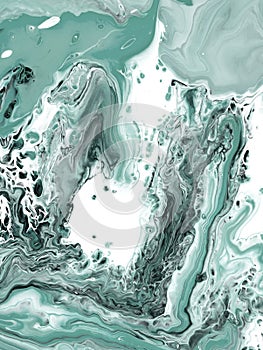 Abstract art green wave painting, creative abstract hand painted background, acrylic painting on canvas