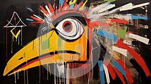 Abstract Art: The Hawk Hei Hei Moana (pixar) In Basquiat, Picasso Style