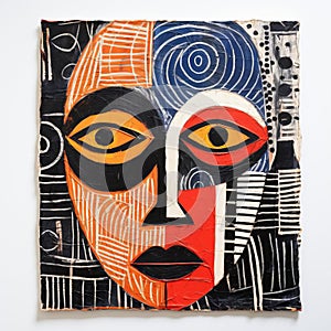 Abstract Art Inspired By Ugandan Wooden Mask On Linen Canvas photo