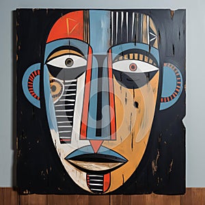Abstract Art Inspired By Ugandan Wooden Mask On Linen Canvas photo
