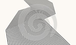 Abstract art lines background. Monochrome stripes in hexagons, perspective view