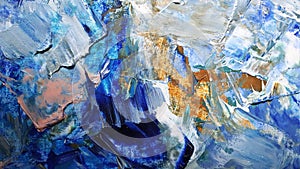 Abstract art. Macro texture pasty oil paint and brush splashes. blue, white, beige, dark blue