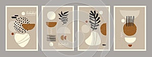 Abstract art minimalist posters set. Scandinavian abstract organic composition in natural earthy colors for wall
