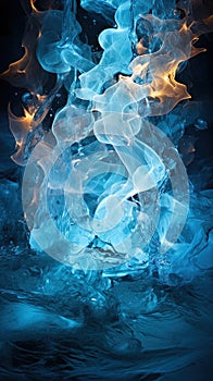 Abstract Art of Minimalistic Orange and Cyan Dense Liquid Smoke on Backdrop