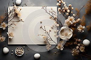 Abstract art mockup background Luxury minimal style wallpaper with flower art