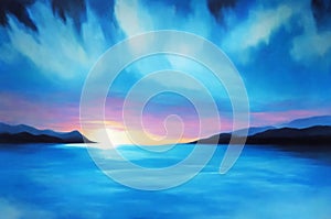 Abstract art ocean in sunset landscape oil painting on canvas, Created using generative Ai