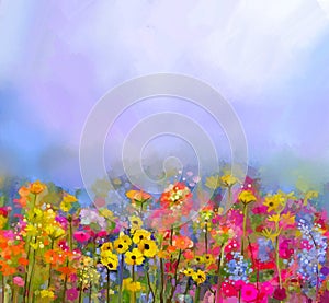 Abstract art oil painting of summer-spring flower. Meadow, landscape with wildflower