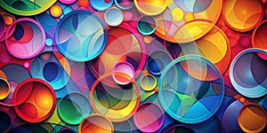 Abstract art overlapping circles and polygons creating a dynamic pattern vibrant contrasting colors Generative AI