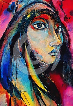 Abstract art painting colorful woman\'s head