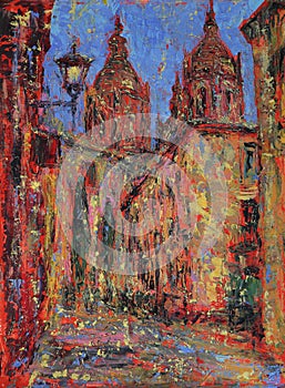 Abstract art painting of the Salamanca old city street