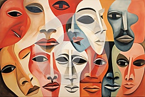Abstract art of peoples face, world population day concept. Ai Generated.