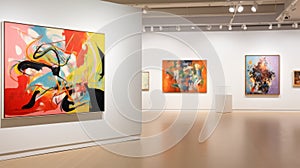 Abstract art pieces in a gallery exhibition