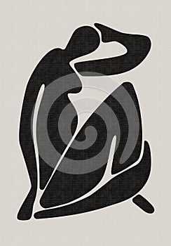 Abstract art poster. Mid century decor Matisse inspired, contemporary female silhouette shape. Vector illustration