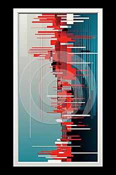 an abstract art print with red blue and white lines