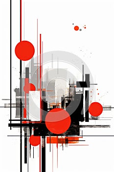 abstract art with red and black circles on a white background