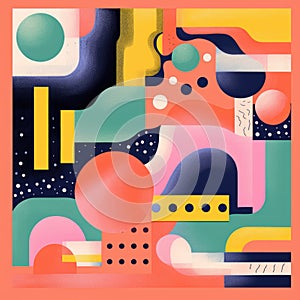 Abstract art with retro risograph aesthetics. Grainy color fades and large, bold shapes in abstract forms