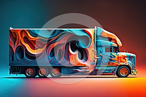 Abstract art in truck van in fire color pattern with hot wheel.