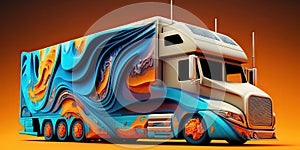 Abstract art in truck van in fire color pattern with hot wheel.