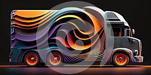 Abstract art in truck van in fire color pattern with hot wheel.