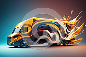 Abstract art in truck van in fire color pattern with hot wheel.