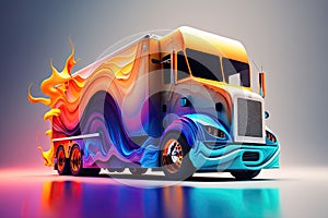 Abstract art in truck van in fire color pattern with hot wheel.