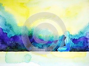 Abstract art watercolor painting human meditating calm peace