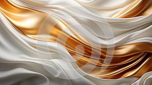 Abstract Art of White and Gold Silky Fabric Textile Transparent Wavy Background