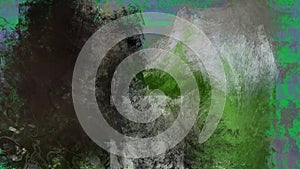 Abstract art work with black, green, and grey splashes