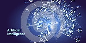 Abstract artificial intelligence concept. 3d grid digital human face. Big Data. Vector illustration