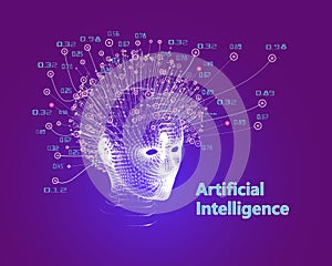 Abstract artificial intelligence concept. Grid digital human face. Big Data. Vector illustration