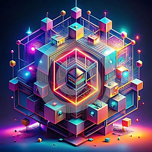 Abstract Artificial Intelligence with Neon Geometry photo