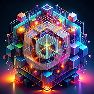 Abstract Artificial Intelligence with Neon Geometry photo