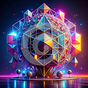 Abstract Artificial Intelligence with Neon Geometry photo