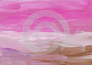 Abstract artistic background painting, dusty pink, white, brown. Oil multicolored brush strokes on paper