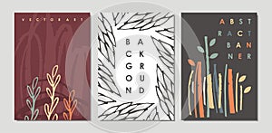 Abstract artistic banners and backgrounds with plants and trees