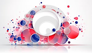 Abstract artistic composition with red, blue and white circles and splashes on a light background