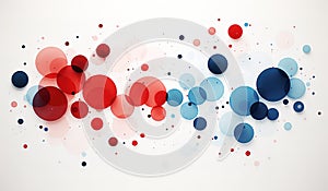 Abstract artistic composition with red, blue and white circles and splashes on a light background