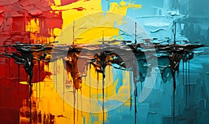 Abstract Artistic Deluge: Cascading Drips of Red, Yellow, and Blue Paint Overlapping in a Dramatic Melting Effect