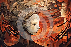 Abstract Artistic Graphic Collage Two Woman Face Portraits