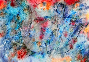 Abstract artistic hand painted watercolo, blue colors