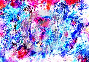 Abstract artistic hand painted watercolor, pink, blue, white colors palette