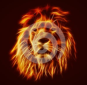 Abstract, artistic lion portrait. Fire flames fur