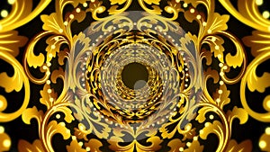 Abstract Artistic Motion Golden Vintage Flourishes Vine Ornament And Circle Dotted Lines Circular Tunnel Background